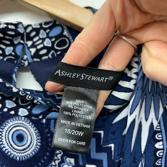 Ashley Steward Blue White Cinched Ruched High Neck Maxi Dress Plus Size 18/20W - Picture 7 of 8